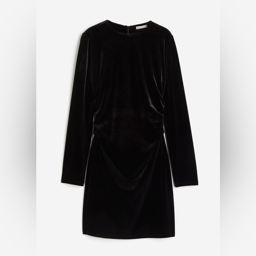 H&M Fitted Black Velvet Velour Mini Dress - Dark Romance Night Out Size Medium